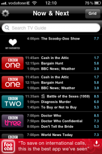 TV Guide app on iPhone