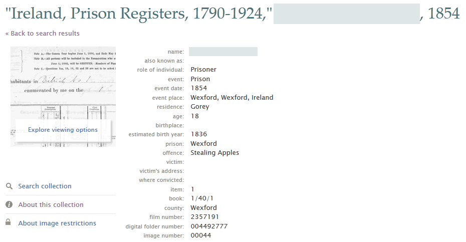 Sample Prison Record from FamilySearch.org