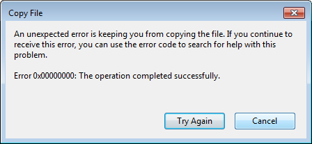 Unexpected Error - "operation completed successfully"