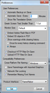 FrameMaker 9 General Preferences Dialog Box