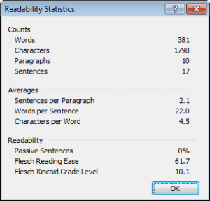 Readability Statistics Results