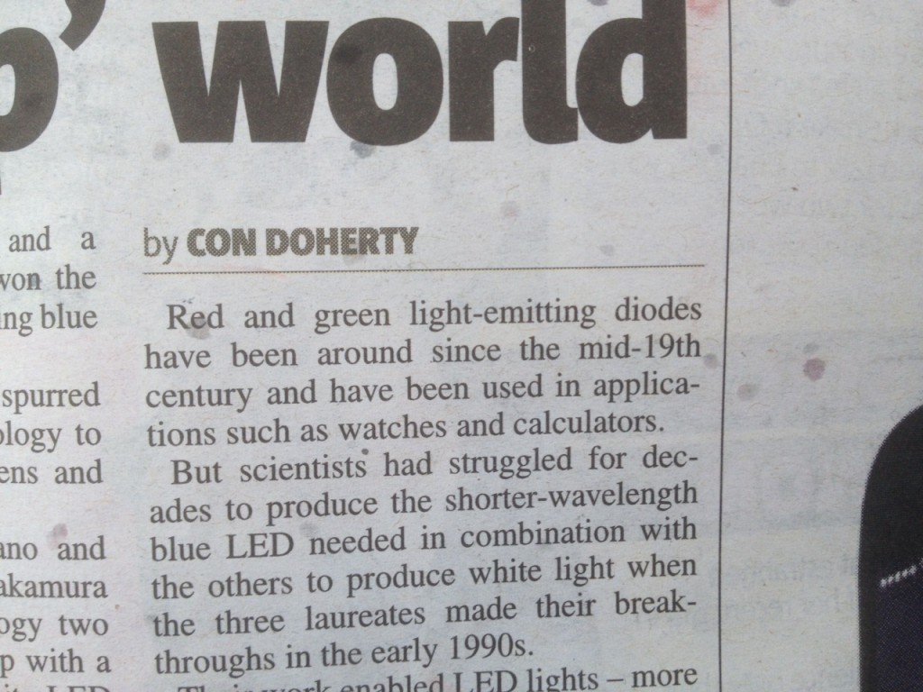 Metro article indicating that LEDs are a mid-19th century invention